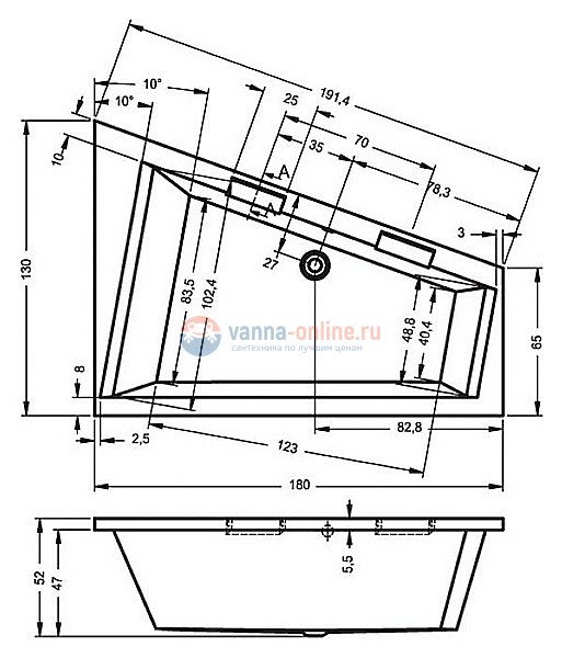 Ванна акриловая Riho Doppio 180 x 130 см, левая/правая