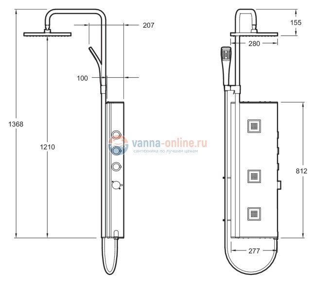 Душевая система Jacob Delafon Water Tiles Tower E3872-185 3 гидромассажные панели