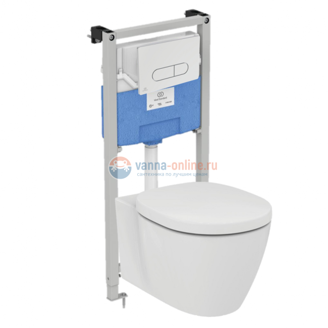 Пневматический промо-набор 4 в 1 Ideal Standard с унитазом E047901 CONNECT AquaBlade®, с сидением и крышкой E772401, с инсталляцией PROSYS 120 P и пневматической панелью смыва OLEAS™ P1