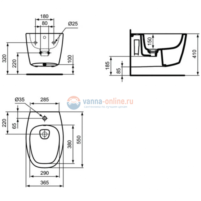 Подвесное биде, с 1-м отверстием под смеситель Ideal Standard DEA T509801 Подвесное биде, с 1-м отверстием под смеситель Ideal Standard DEA T509801