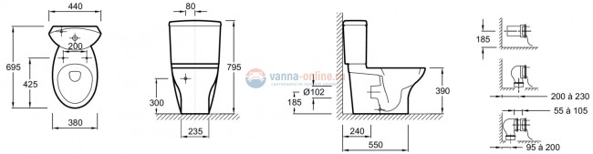 Напольный унитаз Jacob Delafon Presquile, крышка микролифт, 19077-00/E1425-00