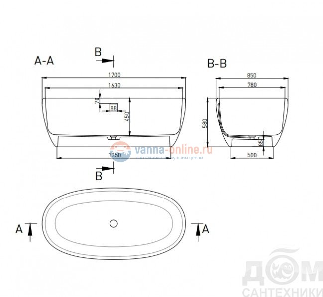 Ванна Salini Luce 176 х 85 x 58 см, из материала Solix, белая матовая 100121M Ванна Salini Luce 176 х 85 x 58 см, из материала Solix, белая матовая 100121M