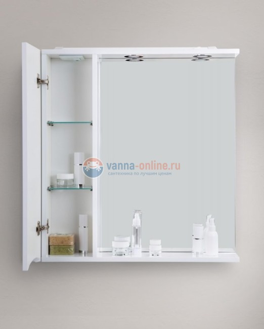 Зеркальный шкаф BelBagno Marino MARINO-SPC-900/750-1A-BL-P-L/R, 90 х 75 см, с LED-подсветкой, Bianco Lucido - белый глянец, левый/правый
