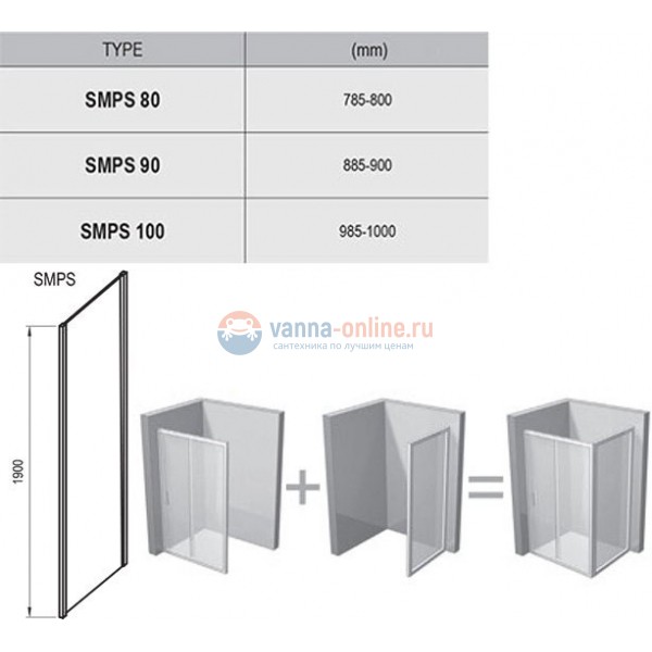 Неподвижная стенка Ravak Smartline SMPS-80 L/R, хром/транспарент