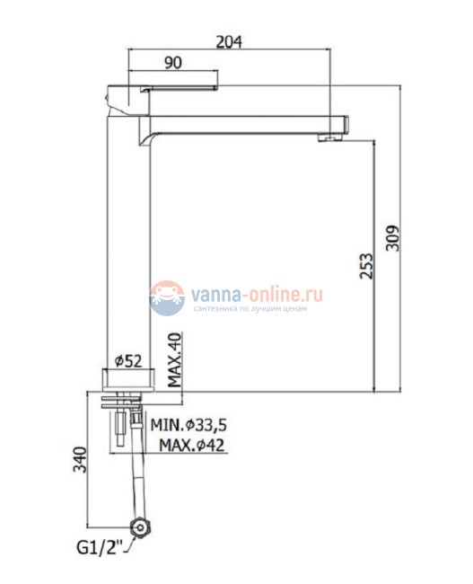 Смеситель Paffoni Ringo RIN081CR для раковины, высокий, без донного клапана, цвет хром