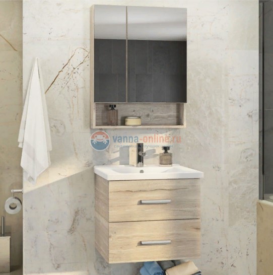 Тумба Comforty Парма 60 дуб дымчатый с раковиной Миранда 60