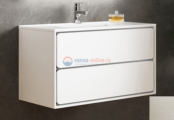 Тумба с раковиной Sanvit Бруно 2, 100 х 50 см, чаша раковины по центру, цвет - рельеф пастель