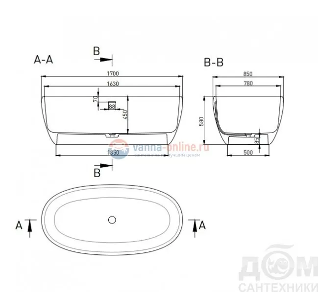 Ванна Salini Luce 176 х 85 x 58 см, из материала Solix, белая матовая 100121M Ванна Salini Luce 176 х 85 x 58 см, из материала Solix, белая матовая 100121M