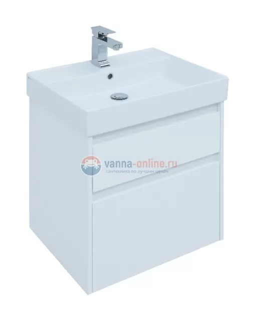 Тумба с раковиной Aquanet Nova Lite 60, 2 ящика, белый глянец