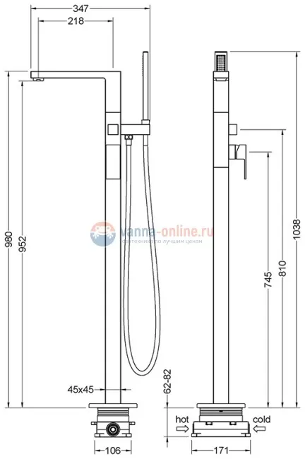 Смеситель Timo Selene2210/03Y-CR для ванны и душа, напольный, черный Смеситель Timo Selene2210/03Y-CR для ванны и душа, напольный, черный