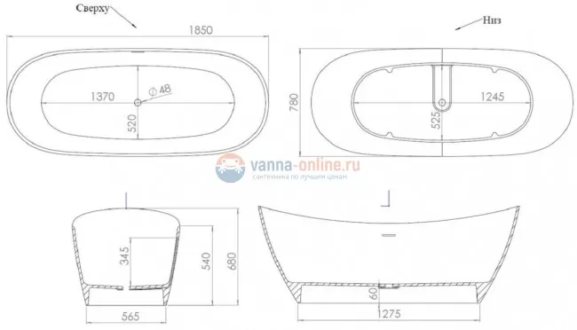 Ванна Salini Noemi 185 х 81 x 72 см, из материала Solix матовая белая 101811SM Ванна Salini Noemi 185 х 81 x 72 см, из материала Solix матовая белая 101811SM