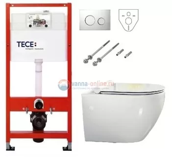Инсталляция Tece с безободковым унитазом BelBagno Sfera-R BB513CH, сиденье микролифт, комплект 