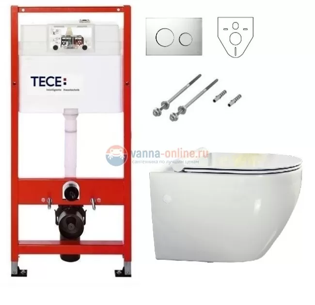Инсталляция Tece с безободковым унитазом BelBagno Sfera-R BB513CH, сиденье микролифт, комплект 