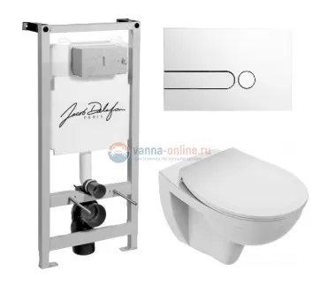 Инсталляция Jacob Delafon с безободковым унитазом Jacob Delafon Patio EDV102-00, сиденье микролифт клавиша белая, комплект 302492