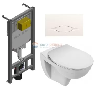 Инсталляция Jacob Delafon с безободковым унитазом Jacob Delafon Patio EDV102-00, сиденье микролифт клавиша белая, комплект