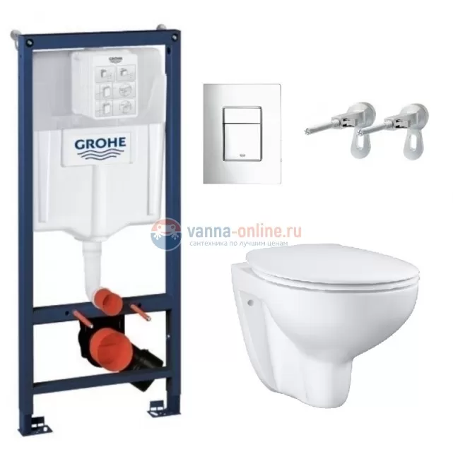 Инсталляция Grohe Solido Compact 39586000 с безободковым унитазом, сиденье микролифт, комплект