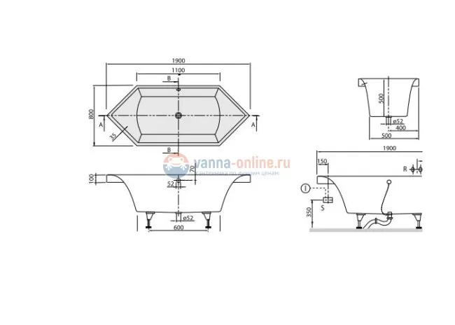 Квариловая ванна Villeroy&Boch Squaro 190 x 80 см UBQ190SQR6V-01 Квариловая ванна Villeroy&Boch Squaro 190 x 80 см UBQ190SQR6V-01
