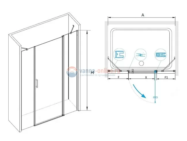 Душевая дверь RGW LE-09, 06120913-11, 130 х 195 см распашная, стекло прозрачное, хром