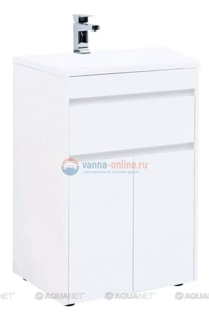Тумба c раковиной Aquanet Токио 58 00237745 (напольная, 1 ящик, 2 дверцы), цвет белый