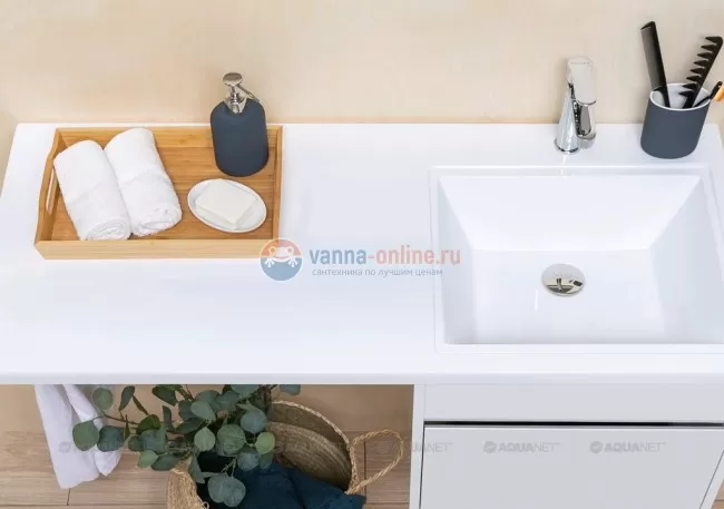 Тумба c раковиной Aquanet Токио 58 00237745 (напольная, 1 ящик, 2 дверцы), цвет белый Тумба c раковиной Aquanet Токио 58 00237745 (напольная, 1 ящик, 2 дверцы), цвет белый