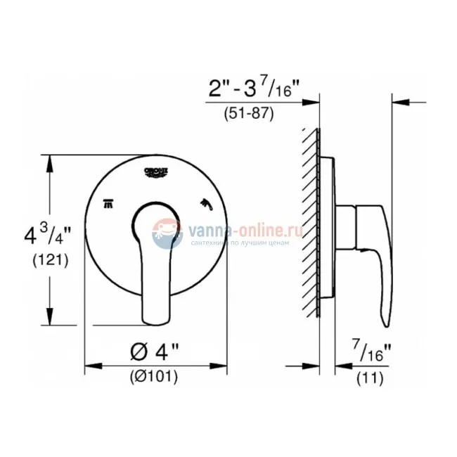 Переключатель потоков Grohe Eurosmart 19972002 на три потребителя Переключатель потоков Grohe Eurosmart 19972002 на три потребителя