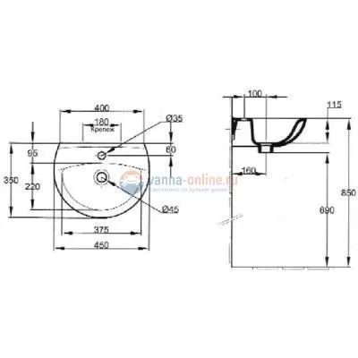 Раковина Jacob Delafon Patio E4152-00 45*35 см Раковина Jacob Delafon Patio E4152-00 45*35 см