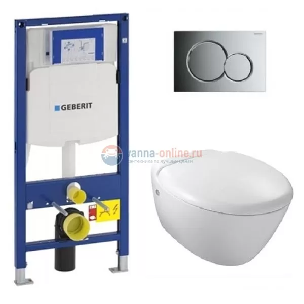 Инсталляция Geberit с унитазом Jacob Delafon Presquile E4440-00, сиденьем микролифт клавиша хром, комплект