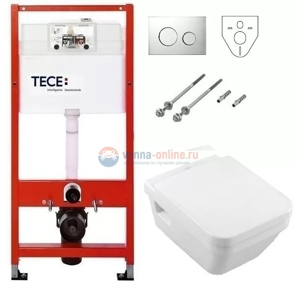 Инсталляция Tece с унитазом Villeroy&Boch Architectura 5685 HR01 alpin, сиденье микролифт, комплект