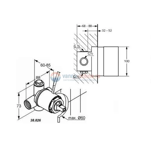 Скрытая часть смесителя для душа Kludi 38826N Скрытая часть смесителя для душа Kludi 38826N