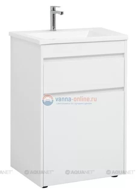 Тумба с раковиной Aquanet Токио 58 00239290 (напольная, 1 ящик), цвет белый