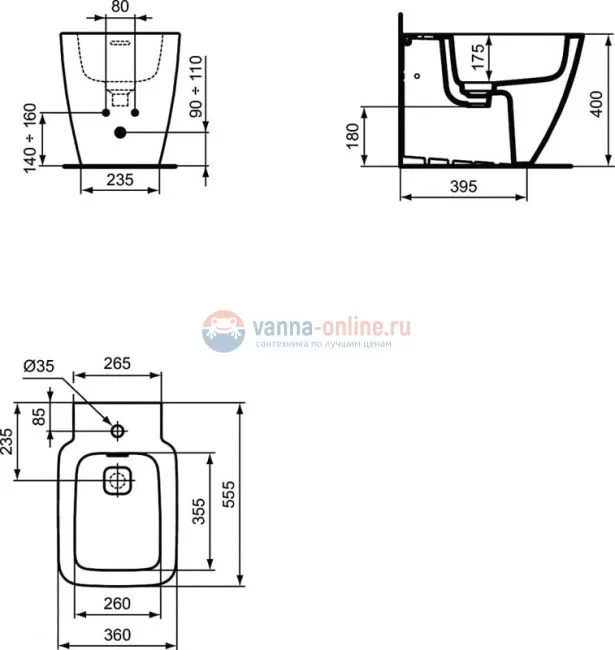 Биде Ideal Standard Strada II T296901, напольное Биде Ideal Standard Strada II T296901, напольное