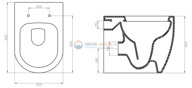 Приставной унитаз BelBagno Marino BB105CBR, безободковый