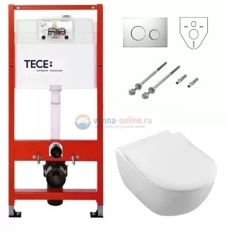 Инсталляция TECE с безободковым унитазом Villeroy&Boch Subway 2.0 5614R201, сиденье микролифт, комплект  357241