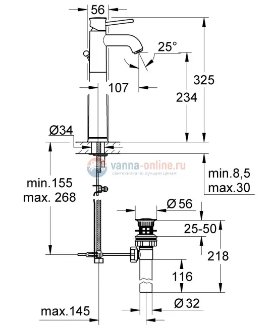 Смеситель Grohe BauClassic 32868000 для раковины свободностоящий, высокий Смеситель Grohe BauClassic 32868000 для раковины свободностоящий, высокий