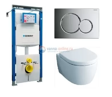 Инсталляция Geberit с безободковым унитазом Geberit iCon Rimfree 204060000, сиденье микролифт клавиша хром, комплект + Подарок
