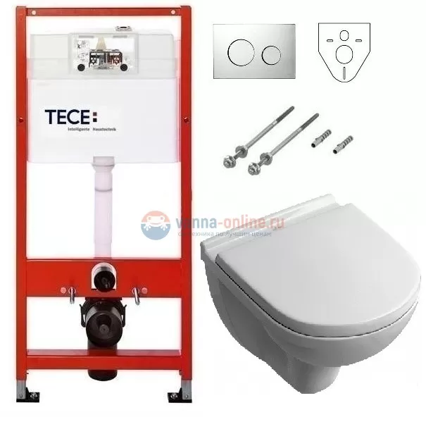 Инсталляция Tece с безободковым унитазом Villeroy&Boch O.novo 5660 HR01, сиденье микролифт, комплект