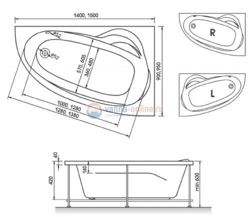 Ванна акриловая Relisan Zoya L/R 140 х 90 см Ванна акриловая Relisan Zoya L/R 140 х 90 см