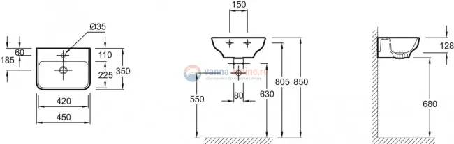 Раковина Jacob Delafon Struktura EGH112-00, 45 x 35 см