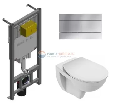 Инсталляция Jacob Delafon с безободковым унитазом Jacob Delafon Patio EDV102-00, сиденье микролифт клавиша хром, комплект 322987