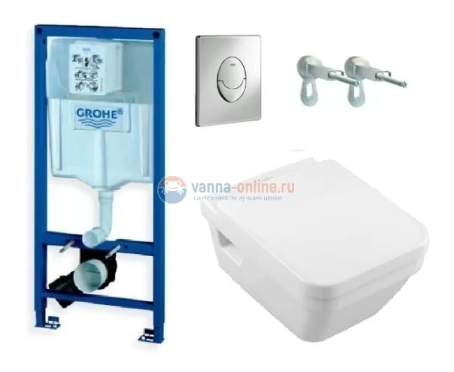 Инсталляция Grohe с унитазом Villeroy&Boch Architectura 5685 HR01 alpin, сиденье микролифт, 38721001/5685 HR01, комплект