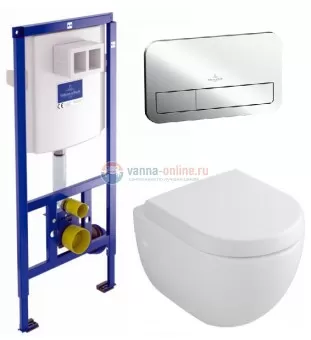 Инсталляция Villeroy&Boch с унитазом Subway 66041001, сиденье микролифт клавиша хром, комплект