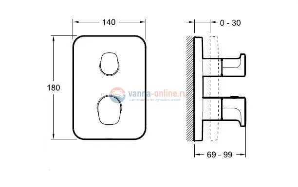 Смеситель термостатический Jacob Delafon Hybrid E75389-CP, для ванны и душа, внешняя часть