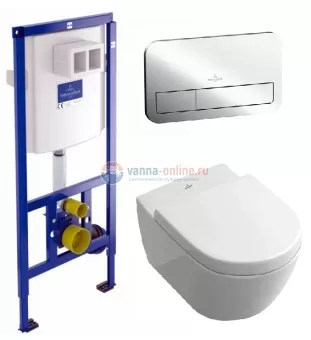 Инсталляция Villeroy&Boch с унитазом Subway 2.0 560010R1, сиденье микролифт клавиша хром, комплект
