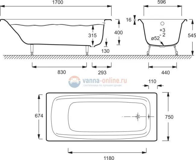 Чугунная ванна Jacob Delafon Diapason E2937-S-00 170x75, без отверстий для ручек и антискользящего покрытия Чугунная ванна Jacob Delafon Diapason E2937-S-00 170x75, без отверстий для ручек и антискользящего покрытия