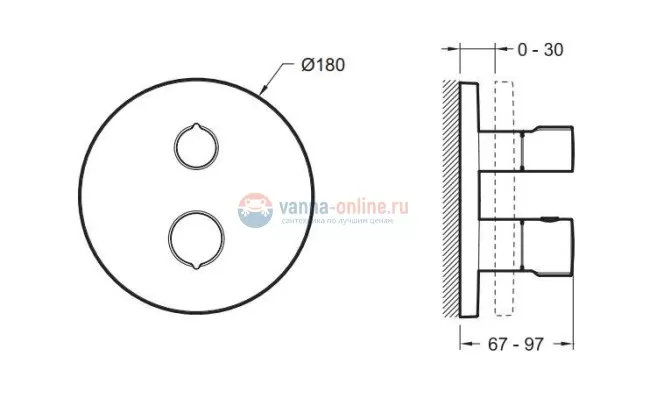 Смеситель термостатический Jacob Delafon Round E75390-CP, для ванны и душа, внешняя часть