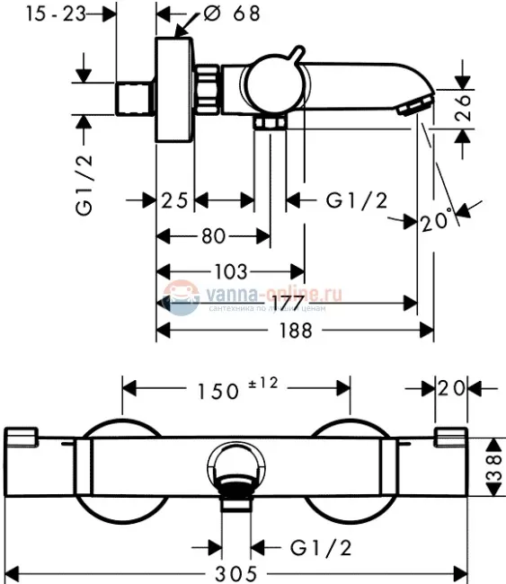 Смеситель Hansgrohe Ecostat Comfort 13114000 для ванны и душа, термостатический, хром