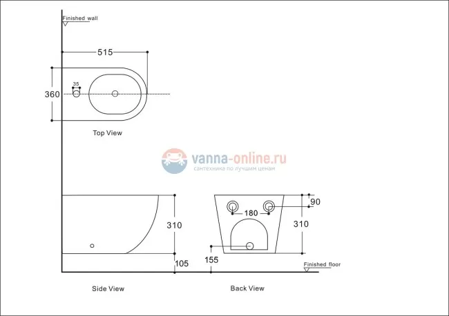 Биде Aquanet Cetus 2.0 B2 243553, подвесное Биде Aquanet Cetus 2.0 B2 243553, подвесное