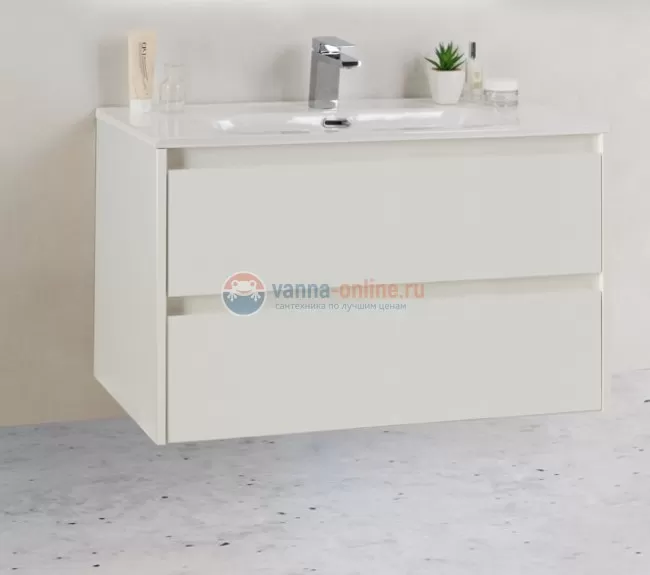 Тумба с раковиной Belbagno KRAFT 39-800/390-2C-SO-BO 80 cм подвесная с 2 ящиками, Bianco Opaco