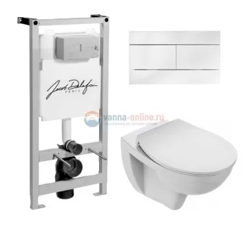 Инсталляция Jacob Delafon с безободковым унитазом Jacob Delafon Patio EDV102-00, сиденье микролифт клавиша белая, комплект