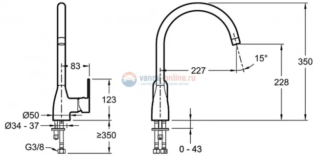 Смеситель Jacob Delafon Marie E21151-CP для кухонной мойки Смеситель Jacob Delafon Marie E21151-CP для кухонной мойки